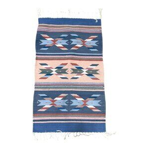 Vintage Chimayo Native Wool Rug Aztec Tribal Hand Woven Ortega Textile 22x38